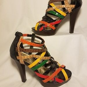 Strappy Multi-colored peep toed heels